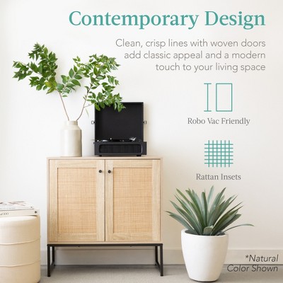 Black and Rattan 2-Door Storage Cabinet with Elevated Legs