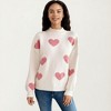 Anna-Kaci Women's Long Sleeve Knit Sweater with Heart Pattern and Ribbed Trim - 2 of 4