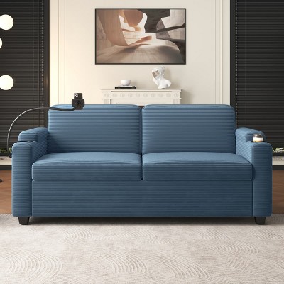 72.8'' Sleeper Sofa with Full Size Mattress, USB Ports, Cup Holders, Side Pockets and Phone Holder for Living Room-Maison Boucle