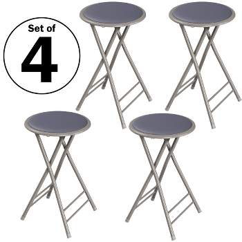 Trademark Home Collection - Heavy-Duty 24-Inch Folding Stools with Padded Seats, Gray, Set of 4