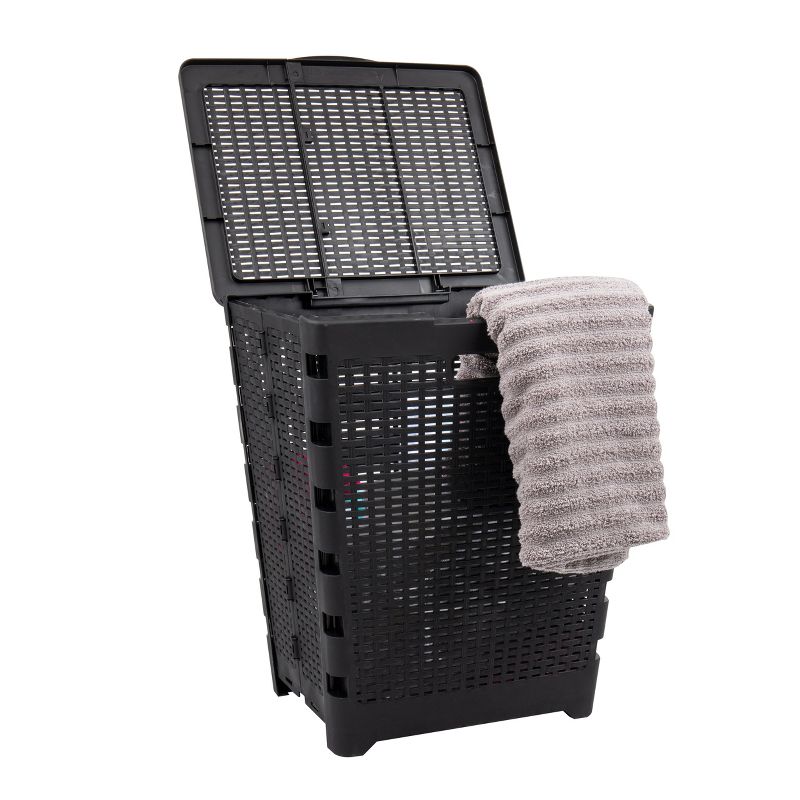 Mind Reader Basket Collection, Foldable Laundry Hamper, 61 Liter (10kg/22lbs) Capacity, Cut Out Handles, Black, 1 of 9