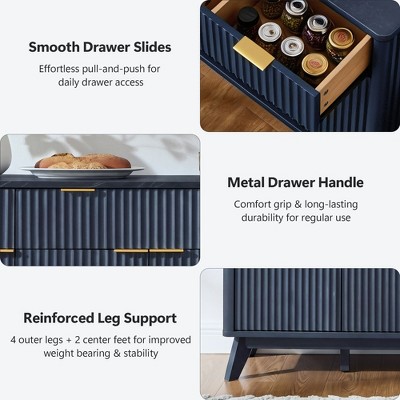 Sincido 60" Buffet Sideboard Cabinet, Fluted Coffee Bar Table with 3 Drawers & 4 Doors, Modern Sideboard for Dining Room, Living Room, Dark Grey — фото 5