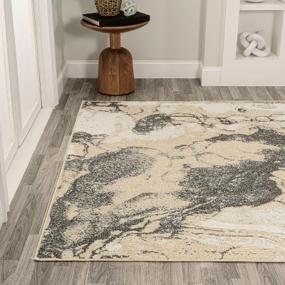 Gold and Gray Abstract Flat Woven Reversible Rug, 3 x 5