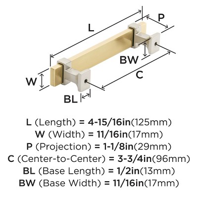 Brushed Gold and Satin Nickel Cabinet Bar Pull with Mounting Hardware