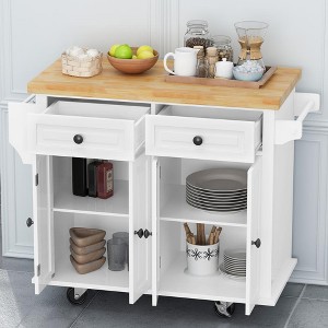 43.31 x 17.72 x 33.27 Inch Kitchen Island Cart with 2 Lockable Casters, 2 Large Drawers, Adjustable Shelves & Thicker Spacious Top - 1 of 4