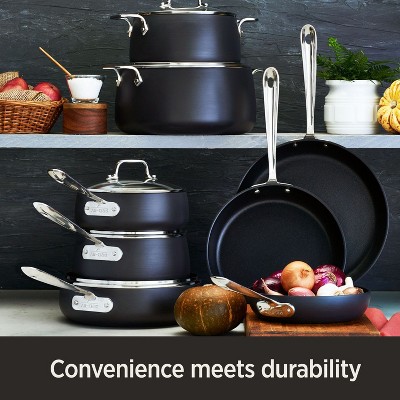 8-Quart Black Aluminum Stock Pot with Lid
