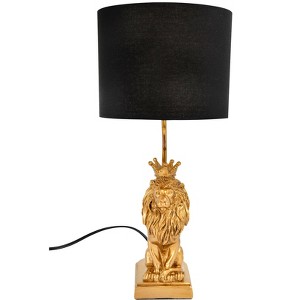 Storied Home Resin Lion Table Lamp with Black Linen Shade, Gold Finish - 1 of 4