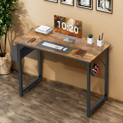 Infurnic Desks Computer Desk with Storage Bag and Headphone Hook, Small Home Office Writing Study Desk, Brown, 47 Inches