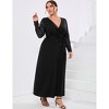 Womens Plus Size Lace Long Sleeve Maxi Dress with Belt Criss Cross Neck Casual Long Dress - 3 of 4