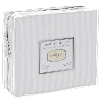 Queen White Striped Microfiber 4-Piece Sheet Set