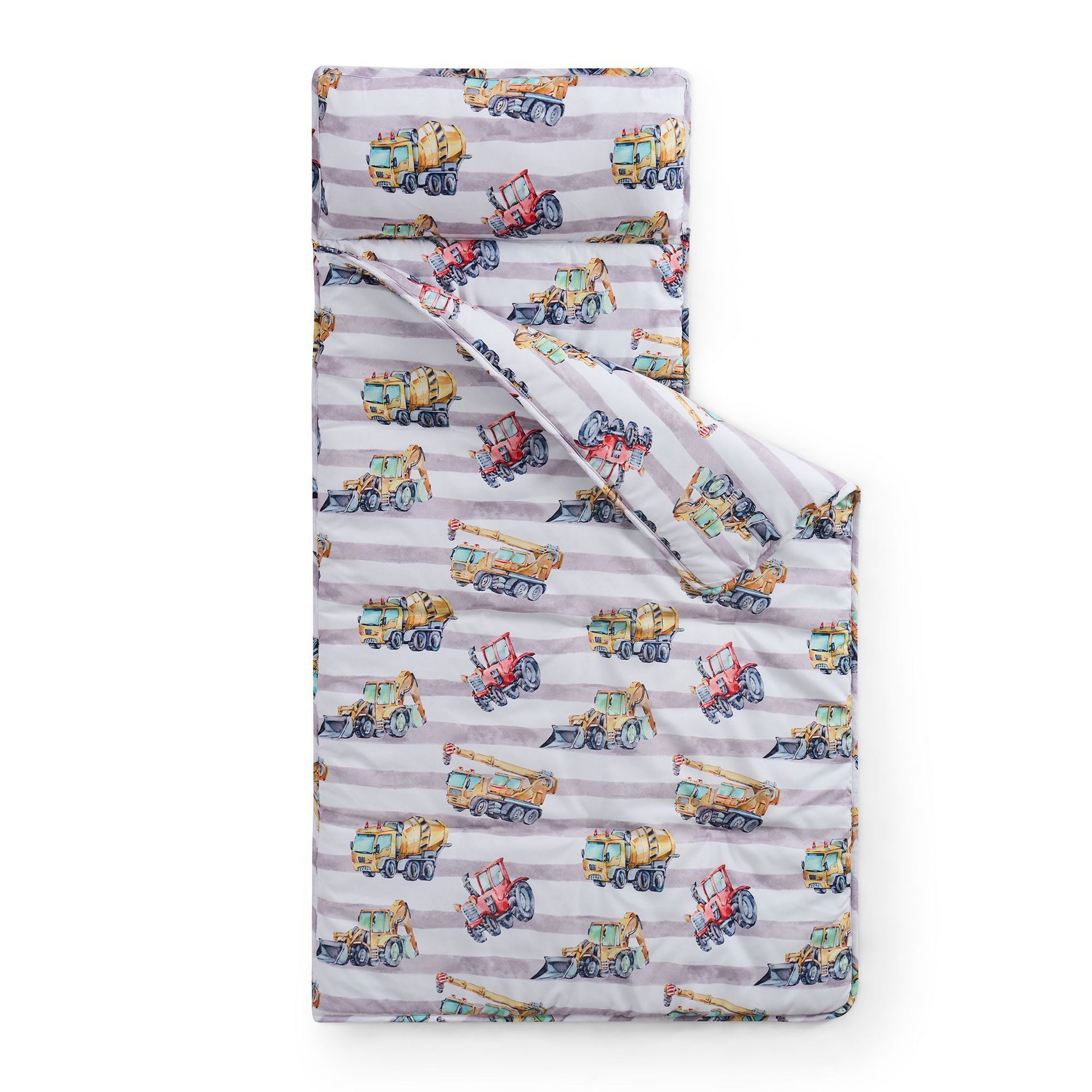 Nap Mat - Trucks Design Sleeping Bag for Kids with Removable Pillow and Ultra Soft Blanket for Preschool, Daycare, and Sleepovers