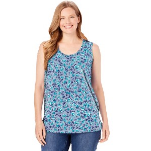 Woman Within Plus Size Perfect Printed Scoopneck Tank - 1 of 4