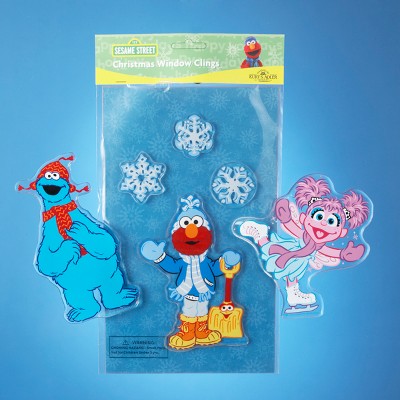 Kurt S. Adler Set of 4 Red Sesame Street Elmo with Shovel and Snowflakes Christmas Window Clings 5.5"