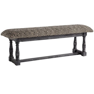 HomeRoots 56" Black and White and Gray Upholstered Cotton Blend Trellis Bench