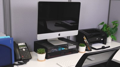 Black Metal Mesh Monitor Stand with Storage Drawers