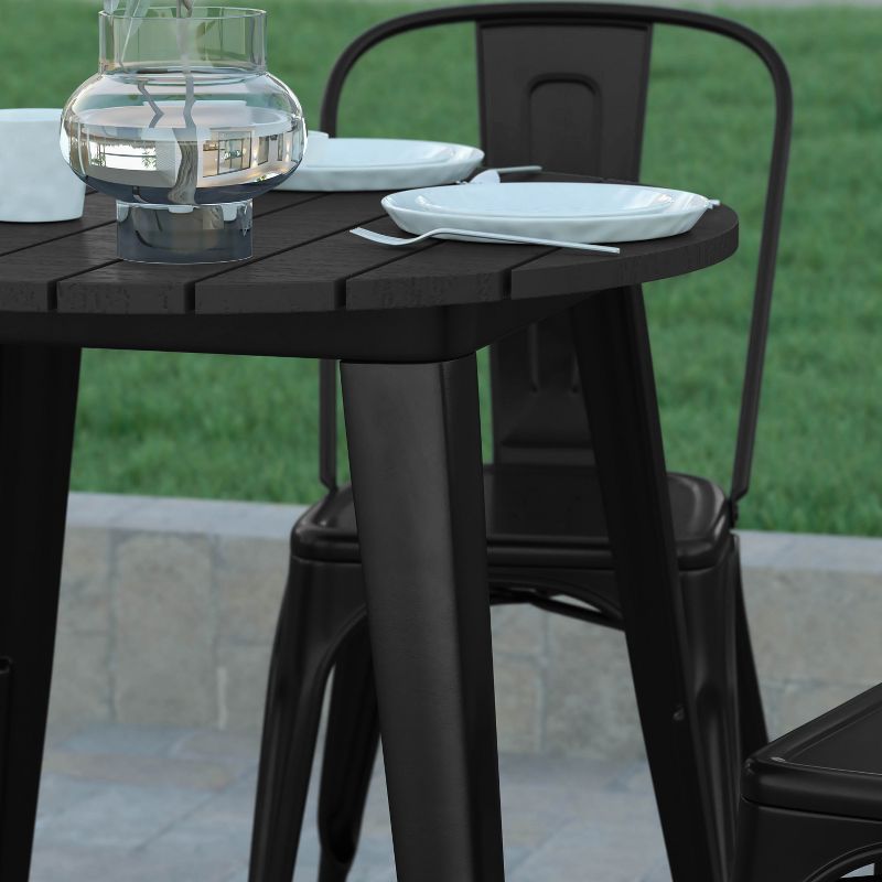 Emma and Oliver Indoor/Outdoor Dining Table, 30" Round All Weather Poly Resin Top with Steel Base, 4 of 11