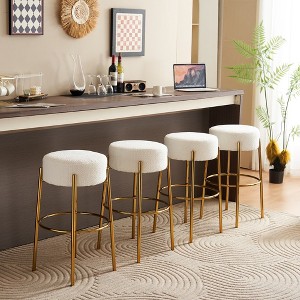 30" Tall, Round High Bar Stools, Set of 2 - Contemporary upholstered dining stools for kitchens,Black+Golden - 1 of 4
