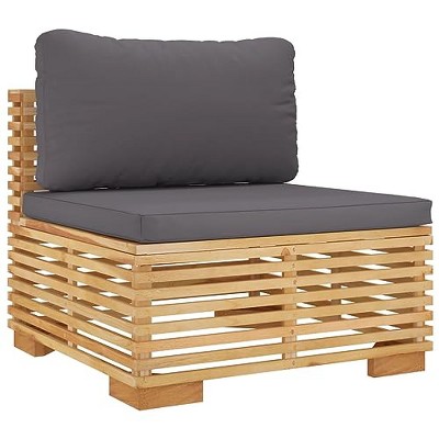 vidaXL Wooden Patio Middle Sofa - Solid Teak Wood Outdoor Furniture with Dark Gray Cushions - Comfortable and Flexible Layouts for Garden