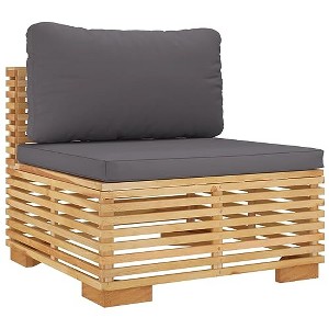vidaXL Wooden Patio Middle Sofa - Solid Teak Wood Outdoor Furniture with Dark Gray Cushions - Comfortable and Flexible Layouts for Garden - 1 of 4
