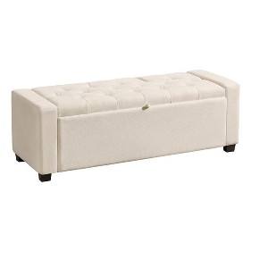 Itopfox Storage Ottoman with Tufted Upholstery, Safety Hinge & Seating for Bedroom or Living Room, Holds 350 lbs, Linen Beige Bench - 1 of 4