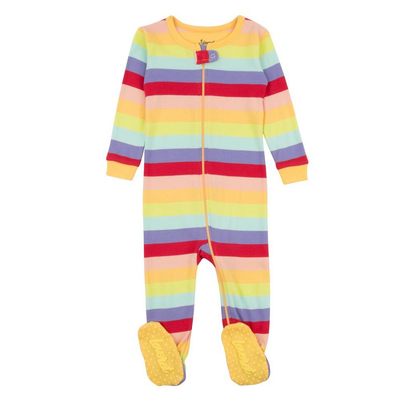 Leveret Kids Footed Girls Striped Cotton Pajamas, 1 of 5