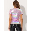INSPIRE CHIC Women's Clubwear Short Sleeve Shiny Metallic Blouse - 3 of 4