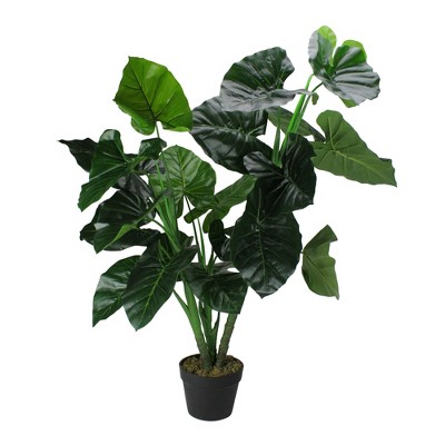 Northlight 47" Potted Two Tone Green Wide Taro Leaf Artificial Floor Plant