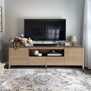 58 Inches Modern TV Stand, Led Lights Television Entertainment Center, Wood TV Stand Fit Up To 80 Inches TV-Cuddlewood - 1 of 4