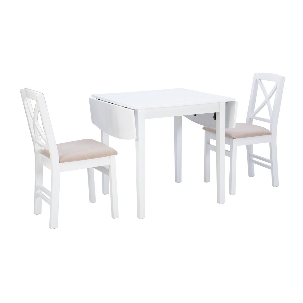 Photos - Dining Table Linon 3pc Torino Upholstered Fabric Chairs and Drop Leaf Table Dining Set White 