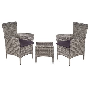 vidaXL 3 Piece Bistro Set Poly Rattan Gray - 1 of 4