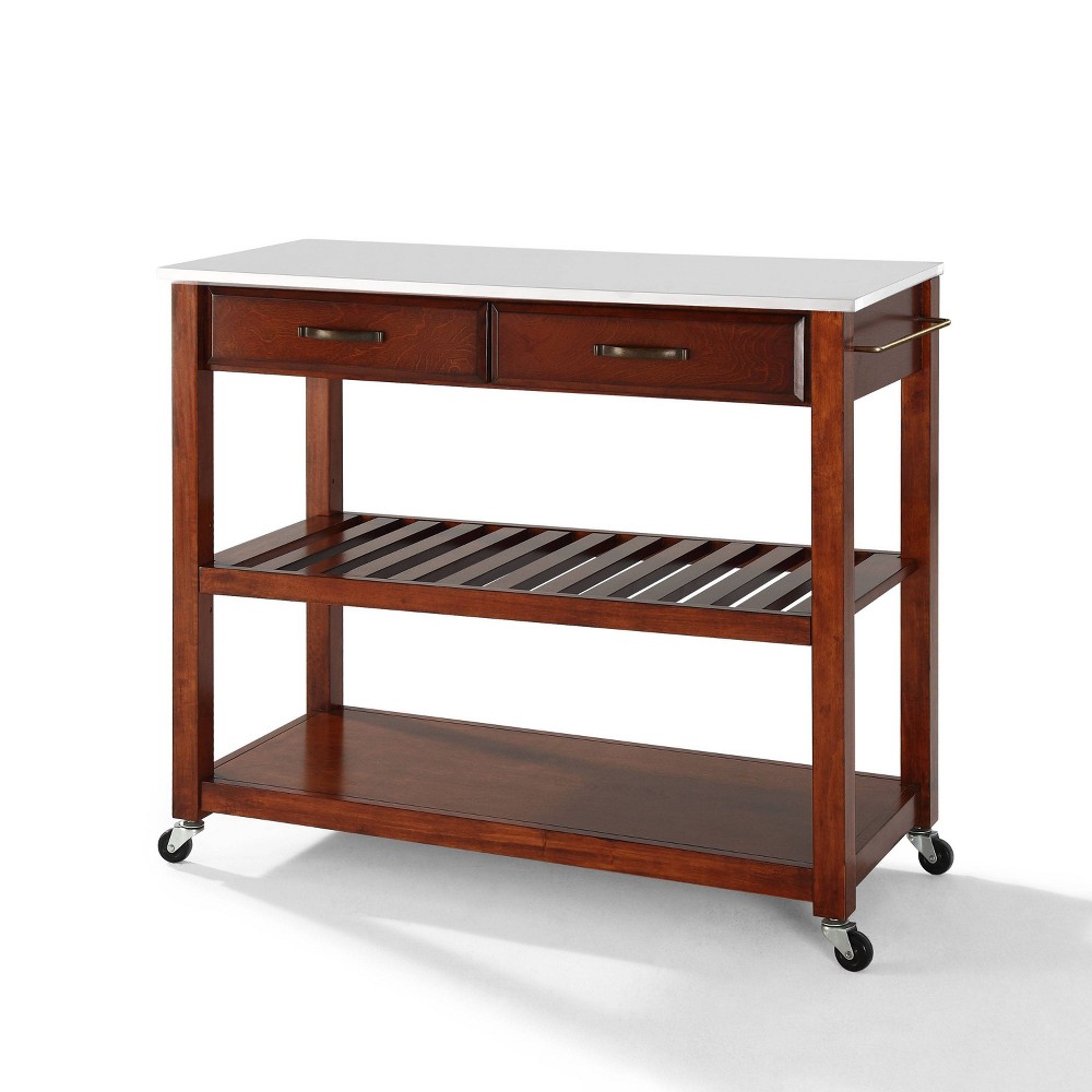 Granite Top Kitchen Prep Cart Cherry - Crosley: Mobile Storage, Wine Shelf, MDF Wood Construction