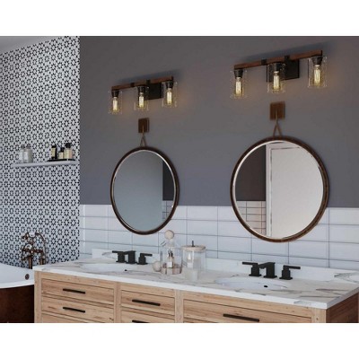 Barnes Mill Antique Bronze 3-Light Bath Vanity with Clear Seeded Glass