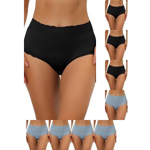 INSPIRE CHIC Women's High Waist Tummy Control Comfortable Lace Trim Ribbed Briefs 9 Packs - 1 of 4