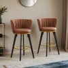 Swivel Velvet Bar Stool with Curved Back, Round Upholstered Bar Stool Counter Height Bar Stool Set of 2 Casual Bar Chair - Leovsnove - 2 of 4