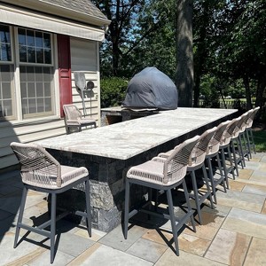 PURPLE LEAF Outdoor Counter Stools and Chairs (Set of 4) Rattan Barstools with Backrest and Footrest for Garden Pool, Includes Cushions - 1 of 4