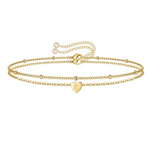 Turandoss 2PCS Heart Initial Bracelets for women Girls - Dainty 18K Gold Layered Charm Bracelet, Link Chain Bracelets Adjustable, Christmas Gifts - 1 of 4