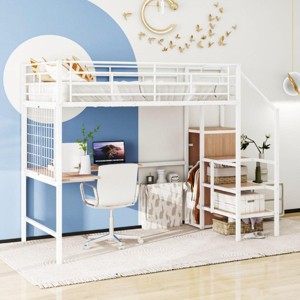 Streamdale Metal Loft Bed with Desk, Ladder and Wardrobe, White - 1 of 4