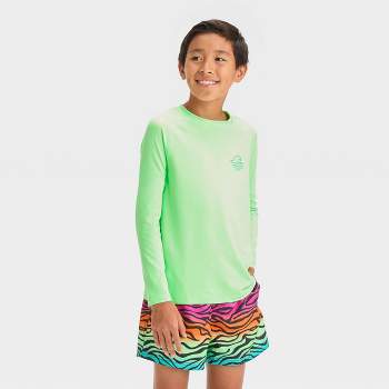 Boys' Long Sleeve Snappy Wave Rash Guard Top - art class™ Light Green