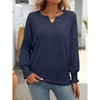 Womens Tops V Neck Smocked Cuff Drop Shoulder Batwing Long Sleeve Casual Blouse Top - 3 of 4