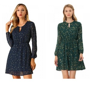 Allegra K Women's Choker V Neck Vintage Flared Gilding Metallic Shiny Star A-Line Dress 2 Packs - 1 of 4
