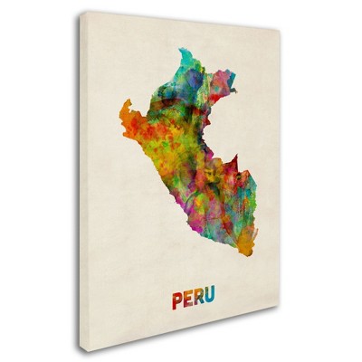 Trademark Fine Art -Michael Tompsett 'Peru Watercolor Map' Canvas Art