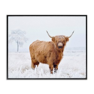 Stupell Industries Highland Cow in Snow Black Framed Giclee Art - 1 of 4