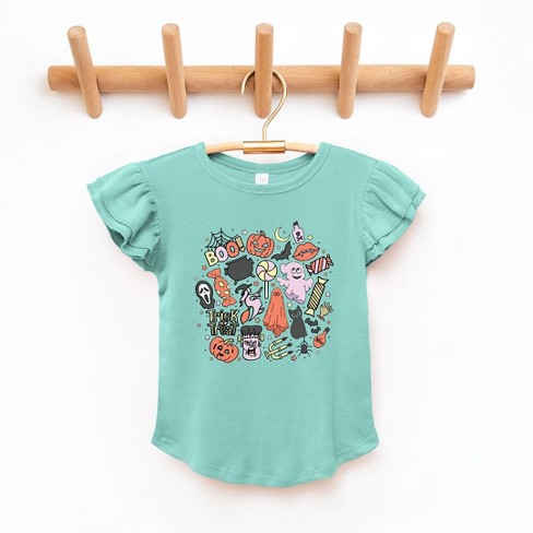 The Juniper Shop Halloween Doodle Collage Toddler Flutter Sleeve Tee - image 1 of 3