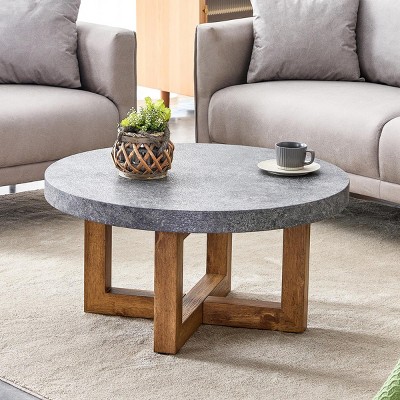 INFURNIC Coffee Tables Modern Gray Textured MDF Round Coffee Table Cross Legs Stylish Durable Design for Living Room, Grey, 31.4"*31.4"*15.7"