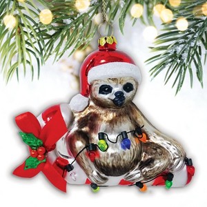 Sloth and Candy Cane Glass Christmas Ornament| OrnamentallyYou - 1 of 4