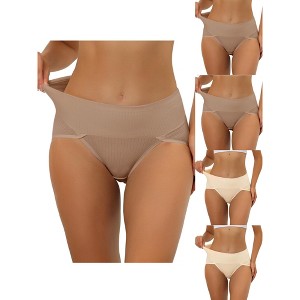 Allegra K Women's Hi-Cut Ribbed High Waist Tummy Control Available 5 Packs in Plus Size Briefs - 1 of 4