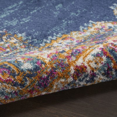 Elysian Blooms Blue Floral 5' x 7' Easy-Care Synthetic Rug