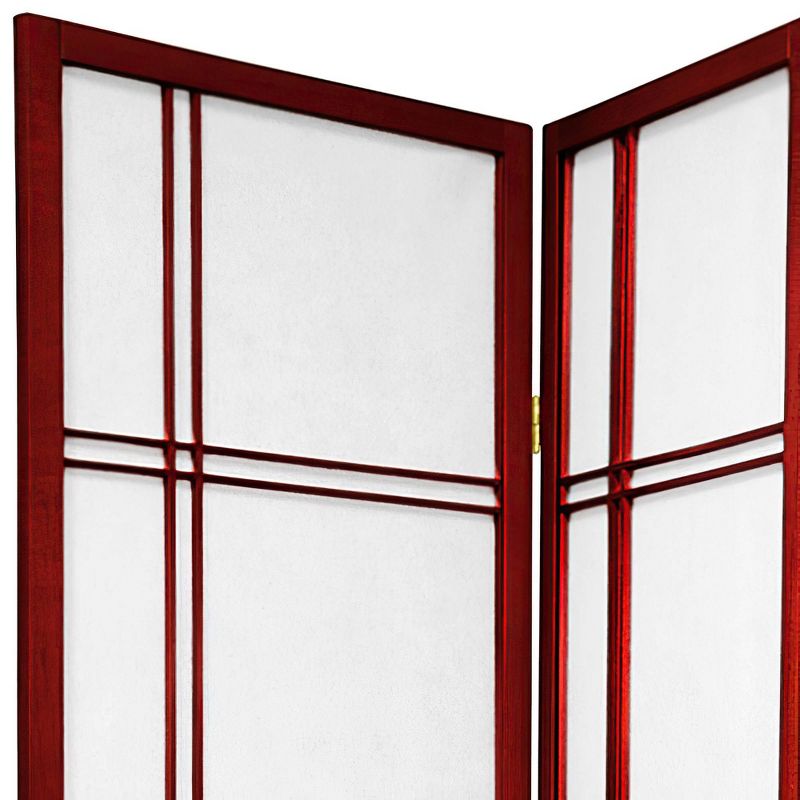 7 ft. Tall Double Cross Shoji Screen - Rosewood, 6-Panel Room Divider, Lightweight, Hardwood Frame, Metal Hinges, 3 of 6