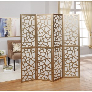 Roundhill Furniture Giyano 4 Panel Screen Room Divider, Gold - 1 of 4