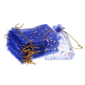 Unique Bargains Moon Star Printed Drawstring Mini Gift Candy Christmas Organza Bags 100 Pcs - 1 of 4